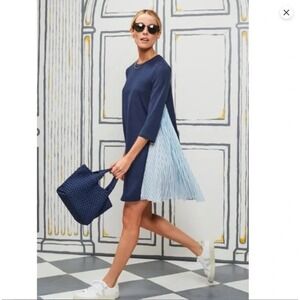 Tuckernuck Pomander Place Devon Dress Medium Blue Pleated Stripe Mini Nautical